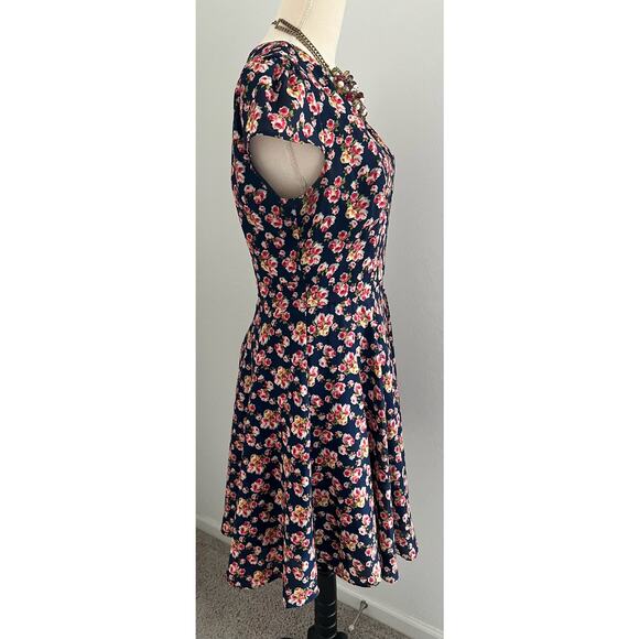 BETSEY JOHNSON Fit & Flare V Neck Dress Blue Pink White Floral Georgette Sz 8 - Picture 5 of 10